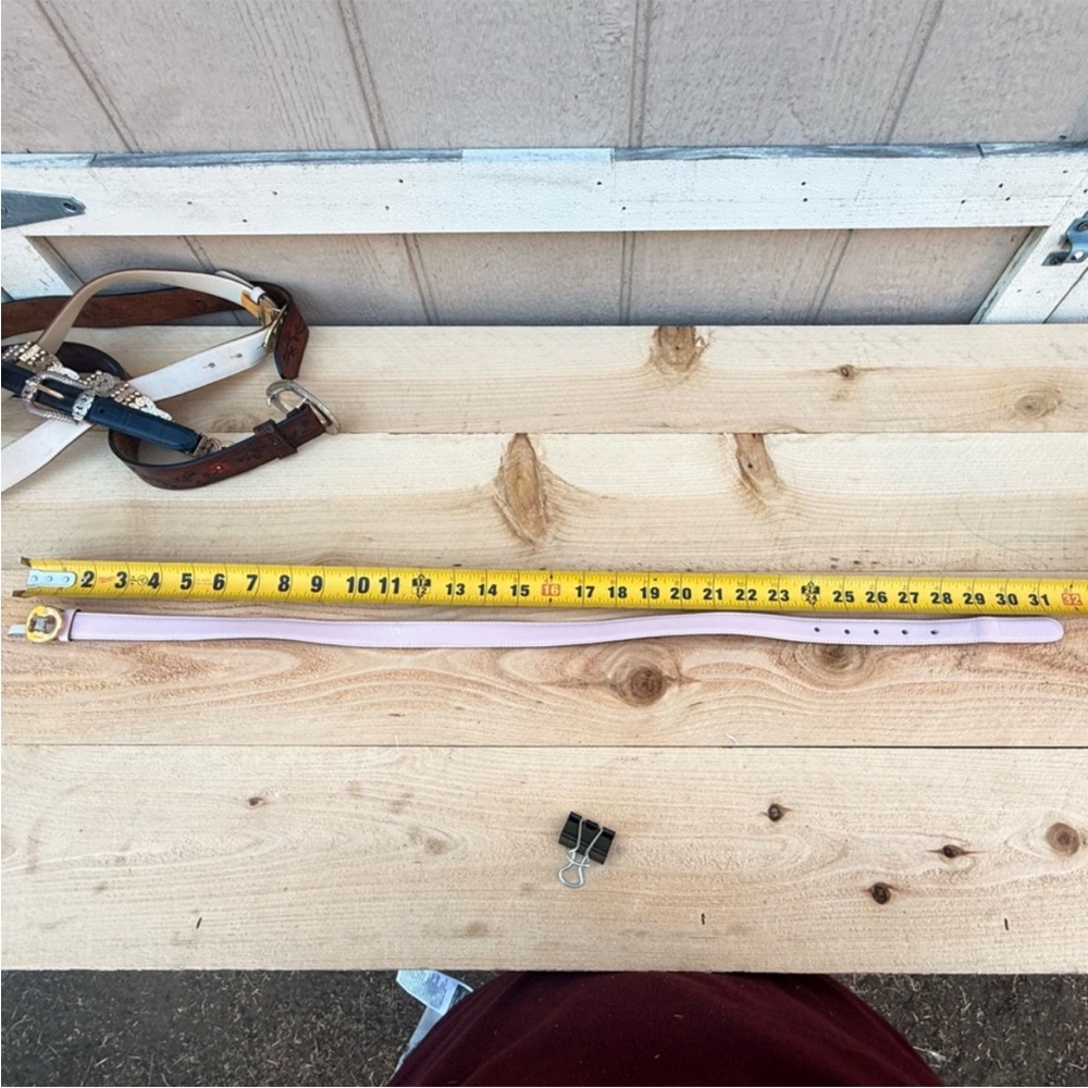 $500 CELINE Belt, Pink Leather, Gold-and-Silver Triomphe Buckle, Size 65 - Picture 6 of 9